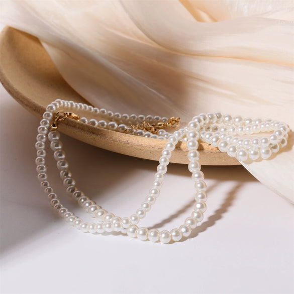 Wholesale Handmade Glass And Colored Glaze Geometric Pearl Chain Necklace For Women