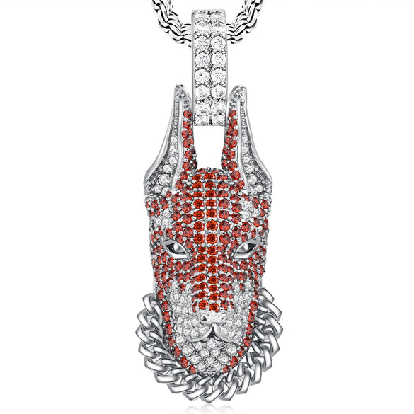 Wholesale Handmade Hiphop Style Inlaid Zircon Wolf Head Pendant Necklace Made Of Copper