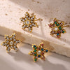 Wholesale Handmade Inlaid Snowflake Zircon Geometric Stainless Steel Earrings With Pvd Plating And 18K Gold For Women
