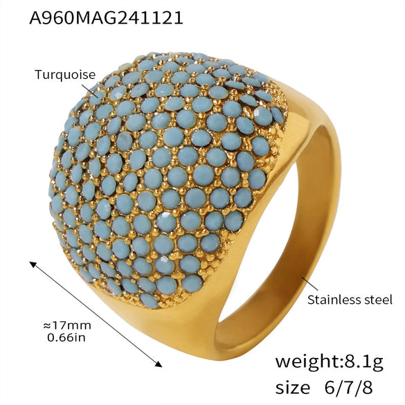Wholesale Handmade Inlaid Titanium Steel Gypsophila Zircon Ring With Geometric Pattern And 18K Gold Plated Electroplating For Women Light Luxury Style