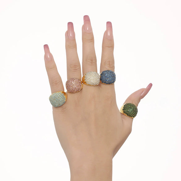 Wholesale Handmade Inlaid Titanium Steel Gypsophila Zircon Ring With Geometric Pattern And 18K Gold Plated Electroplating For Women Light Luxury Style