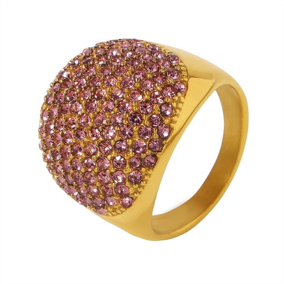 Wholesale Handmade Inlaid Titanium Steel Gypsophila Zircon Ring With Geometric Pattern And 18K Gold Plated Electroplating For Women Light Luxury Style