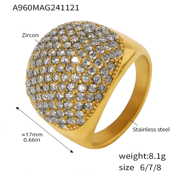 Wholesale Handmade Inlaid Titanium Steel Gypsophila Zircon Ring With Geometric Pattern And 18K Gold Plated Electroplating For Women Light Luxury Style