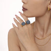 Wholesale Handmade Inlaid Women's Light Luxury Geometric 316L Stainless Steel Zircon Ring With 18K Gold Plated Treatment