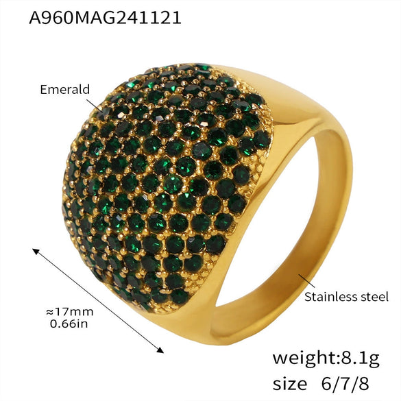 Wholesale Handmade Inlaid Women's Light Luxury Geometric 316L Stainless Steel Zircon Ring With 18K Gold Plated Treatment