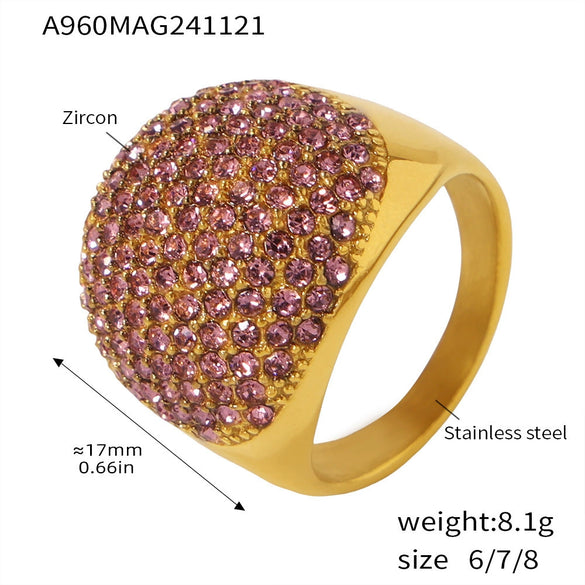 Wholesale Handmade Inlaid Women's Light Luxury Geometric 316L Stainless Steel Zircon Ring With 18K Gold Plated Treatment