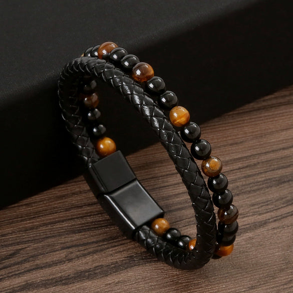 Wholesale Handmade Jewelry Accessories Alloy Tiger Eye Stone Bracelets With Star Pattern And Electroplating For Men And Women