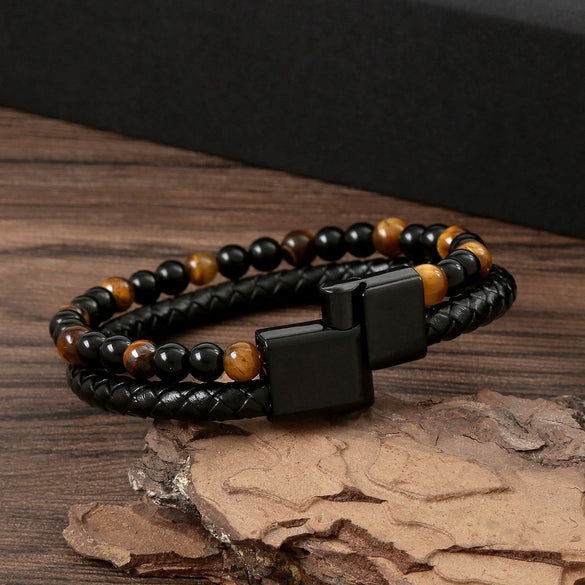 Wholesale Handmade Jewelry Accessories Alloy Tiger Eye Stone Bracelets With Star Pattern And Electroplating For Men And Women