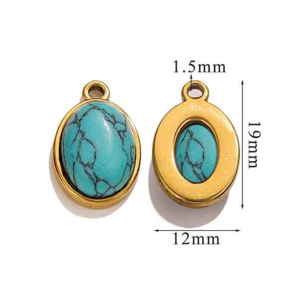 Wholesale Handmade Jewelry Accessories Stainless Steel Inlaid Natural Stone Oval Pendant Earrings Bracelet Necklace With 18K Gold Electroplated Treatment