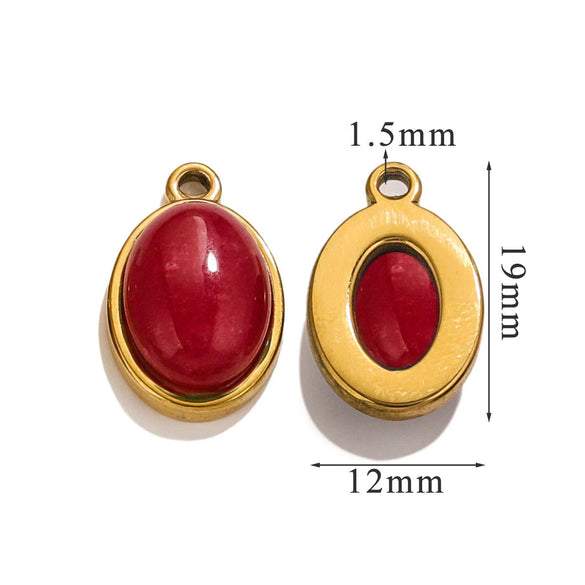 Wholesale Handmade Jewelry Accessories Stainless Steel Inlaid Natural Stone Oval Pendant Earrings Bracelet Necklace With 18K Gold Electroplated Treatment