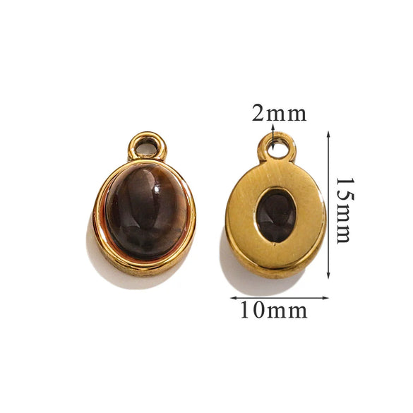 Wholesale Handmade Jewelry Accessories Stainless Steel Inlaid Natural Stone Oval Pendant Earrings Bracelet Necklace With 18K Gold Electroplated Treatment