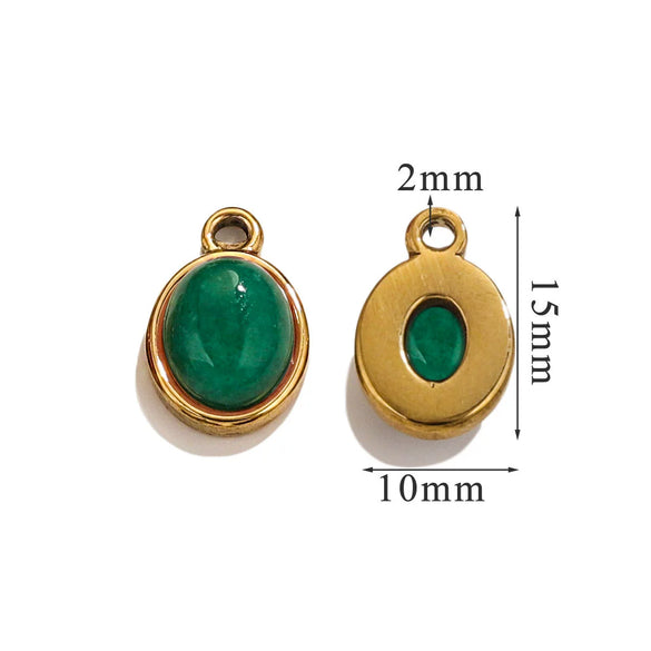 Wholesale Handmade Jewelry Accessories Stainless Steel Inlaid Natural Stone Oval Pendant Earrings Bracelet Necklace With 18K Gold Electroplated Treatment