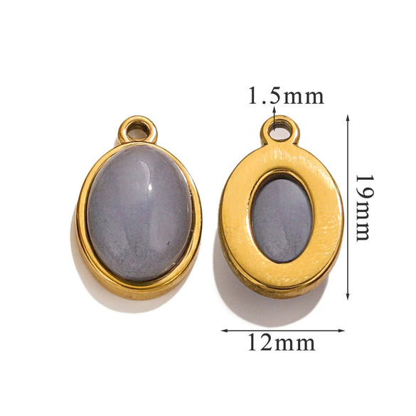 Wholesale Handmade Jewelry Accessories Stainless Steel Inlaid Natural Stone Oval Pendant Earrings Bracelet Necklace With 18K Gold Electroplated Treatment