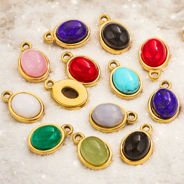 Wholesale Handmade Jewelry Accessories Stainless Steel Inlaid Natural Stone Oval Pendant Earrings Bracelet Necklace With 18K Gold Electroplated Treatment