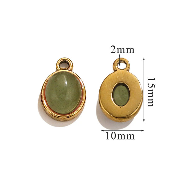 Wholesale Handmade Jewelry Accessories Stainless Steel Inlaid Natural Stone Oval Pendant Earrings Bracelet Necklace With 18K Gold Electroplated Treatment
