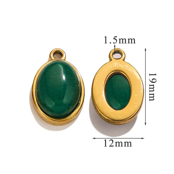 Wholesale Handmade Jewelry Accessories Stainless Steel Inlaid Natural Stone Oval Pendant Earrings Bracelet Necklace With 18K Gold Electroplated Treatment