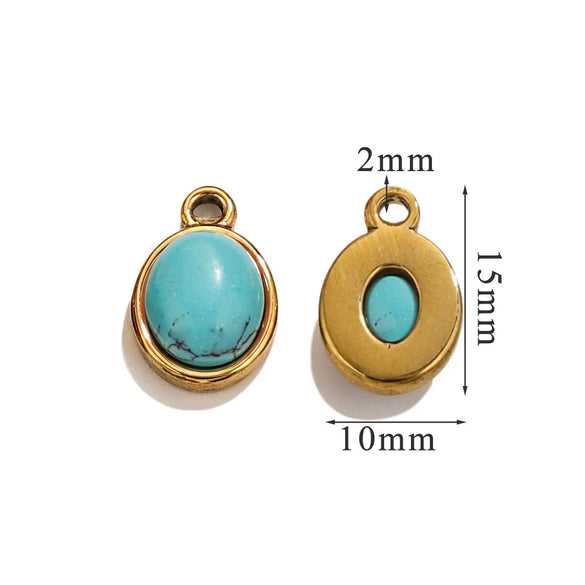 Wholesale Handmade Jewelry Accessories Stainless Steel Inlaid Natural Stone Oval Pendant Earrings Bracelet Necklace With 18K Gold Electroplated Treatment