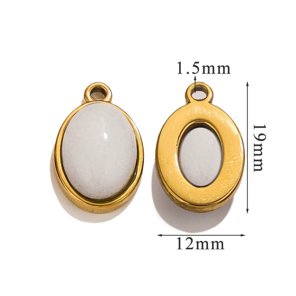 Wholesale Handmade Jewelry Accessories Stainless Steel Inlaid Natural Stone Oval Pendant Earrings Bracelet Necklace With 18K Gold Electroplated Treatment
