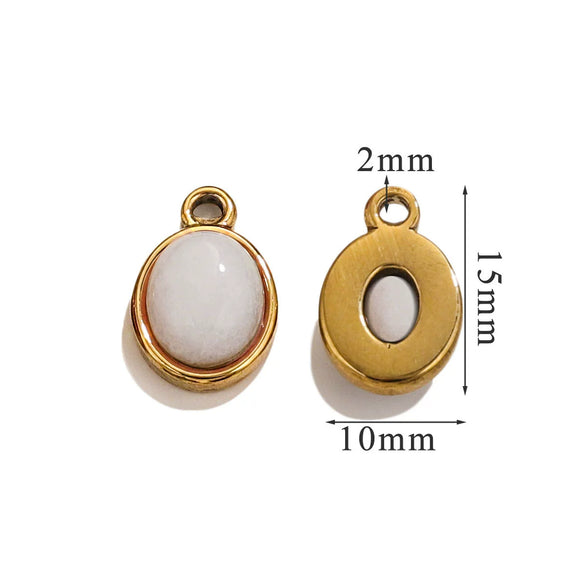 Wholesale Handmade Jewelry Accessories Stainless Steel Inlaid Natural Stone Oval Pendant Earrings Bracelet Necklace With 18K Gold Electroplated Treatment