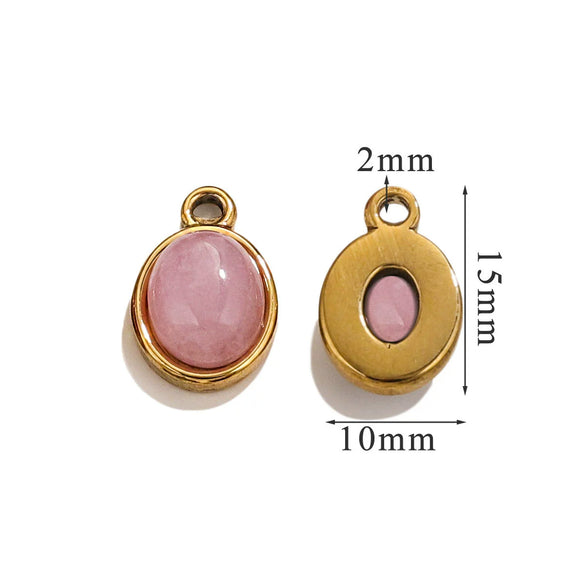 Wholesale Handmade Jewelry Accessories Stainless Steel Inlaid Natural Stone Oval Pendant Earrings Bracelet Necklace With 18K Gold Electroplated Treatment
