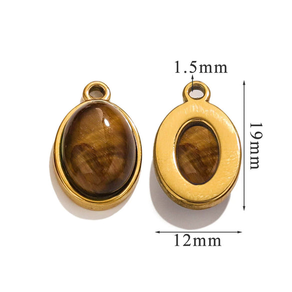 Wholesale Handmade Jewelry Accessories Stainless Steel Inlaid Natural Stone Oval Pendant Earrings Bracelet Necklace With 18K Gold Electroplated Treatment