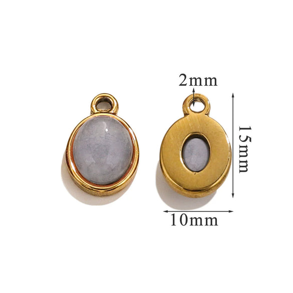 Wholesale Handmade Jewelry Accessories Stainless Steel Inlaid Natural Stone Oval Pendant Earrings Bracelet Necklace With 18K Gold Electroplated Treatment