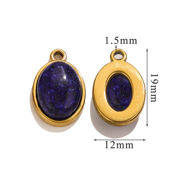 Wholesale Handmade Jewelry Accessories Stainless Steel Inlaid Natural Stone Oval Pendant Earrings Bracelet Necklace With 18K Gold Electroplated Treatment