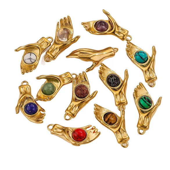 Wholesale Handmade Jewelry Stainless Steel Geometric Style With Natural Stone And 18K Gold Plated