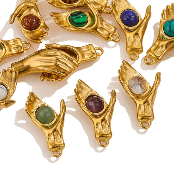 Wholesale Handmade Jewelry Stainless Steel Geometric Style With Natural Stone And 18K Gold Plated