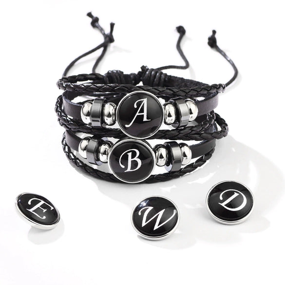Wholesale Handmade Leather Bracelet With Letters Numbers Text Pattern Unisex Style