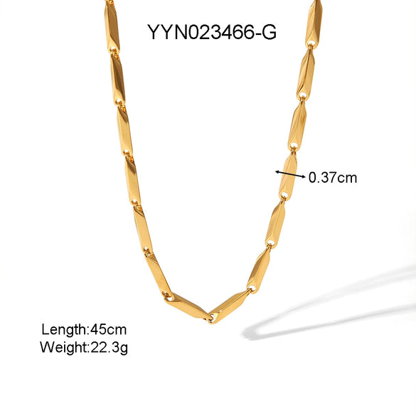 Wholesale Handmade Light Luxury Geometric Stainless Steel Jewelry Set With Strip Pattern And Electroplating Treatment Lingshaped Necklace And Bracelet For Unisex