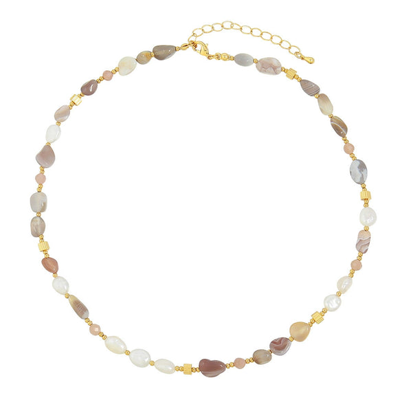 Wholesale Handmade Light Luxury Natural Tiger Eye And Freshwater Pearl Beaded Love Heart Pendant Necklace For Women