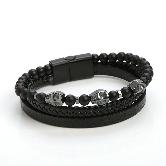 Wholesale Handmade Magnetic Material Geometric Skull Bracelets For Men Electroplated Jewelry
