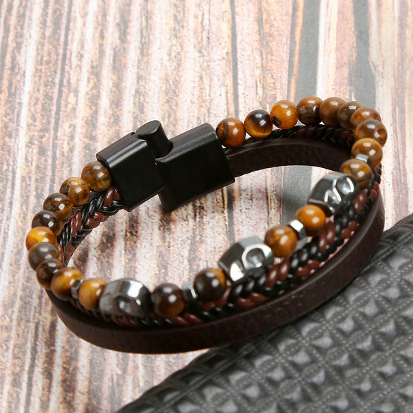 Wholesale Handmade Magnetic Material Geometric Skull Bracelets For Men Electroplated Jewelry