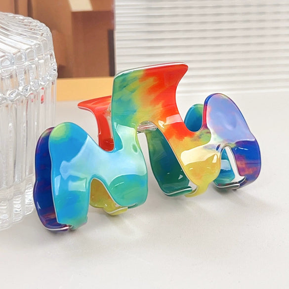 Wholesale Handmade Minimalist Pvc Mshaped Dopamine Rainbow Hair Clips For Women