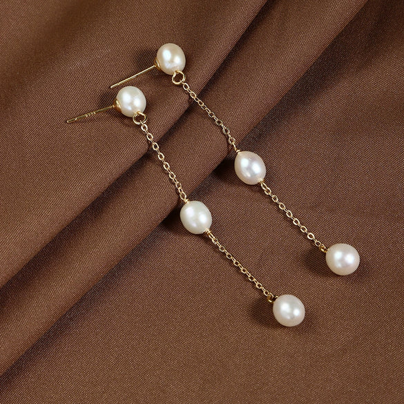Wholesale Handmade Natural Freshwater Pearl Earrings With Tassel Minimalist Style For Women Nearly Round And Rice Shape Droplet Shape