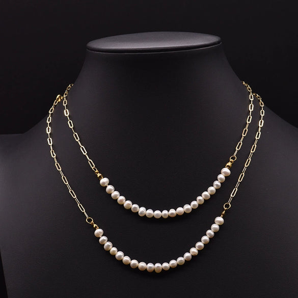 Wholesale Handmade Natural Pearl Sweater Chain With Long Pendant Retro Geometric Style Nonfading Electroplated Jewelry For Women