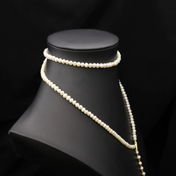 Wholesale Handmade Natural Pearl Sweater Chain With Long Pendant Retro Geometric Style Nonfading Electroplated Jewelry For Women