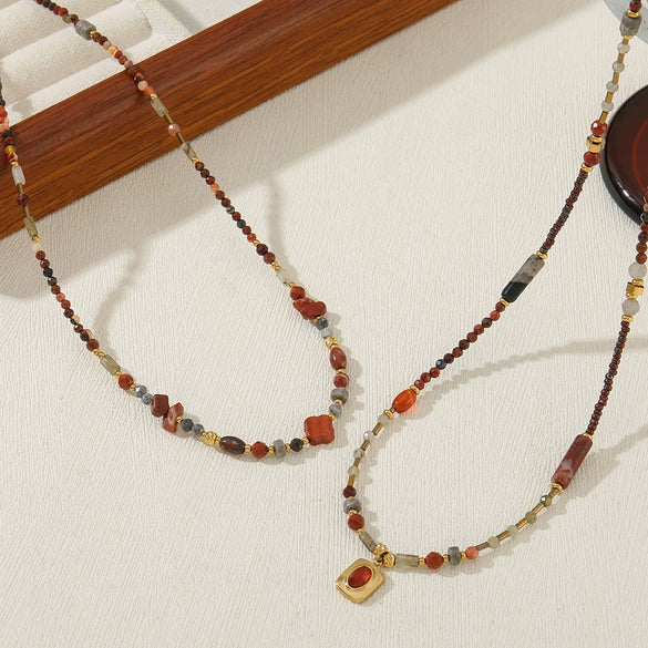 Wholesale Handmade Natural Stone And Czech Beads Geometric Style Women's Necklace