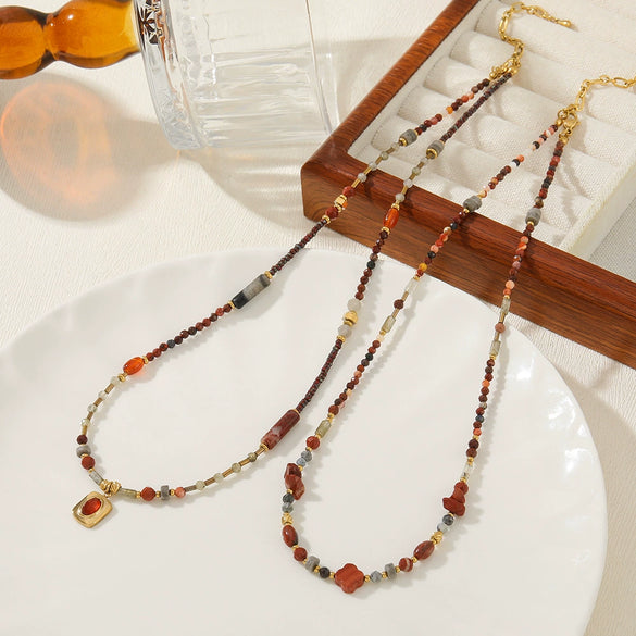 Wholesale Handmade Natural Stone And Czech Beads Geometric Style Women's Necklace