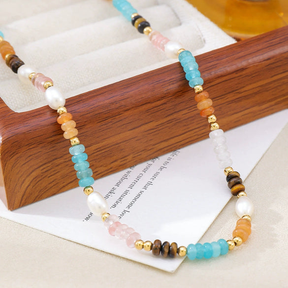 Wholesale Handmade Natural Stone And Stainless Steel Geometric Clavicle Necklace For Women