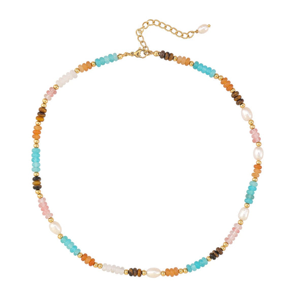 Wholesale Handmade Natural Stone And Stainless Steel Geometric Clavicle Necklace For Women