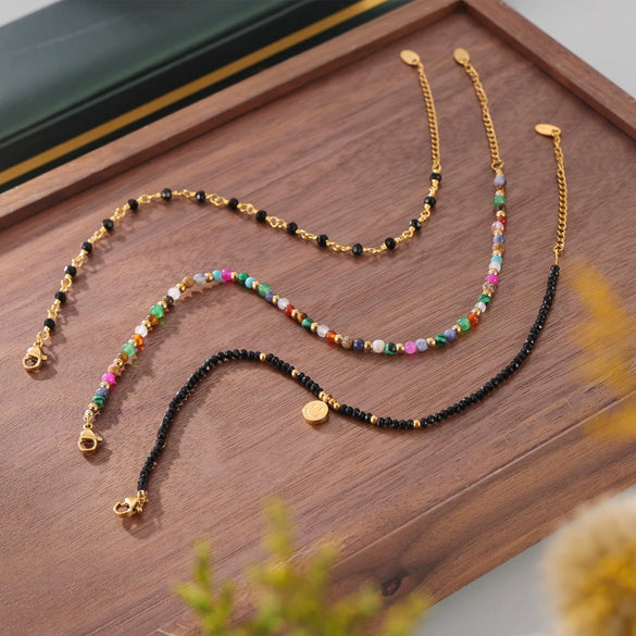 Wholesale Handmade Natural Stone Beaded Anklet For Women Geometric Style Titanium Steel With 18K Gold Plated Finish