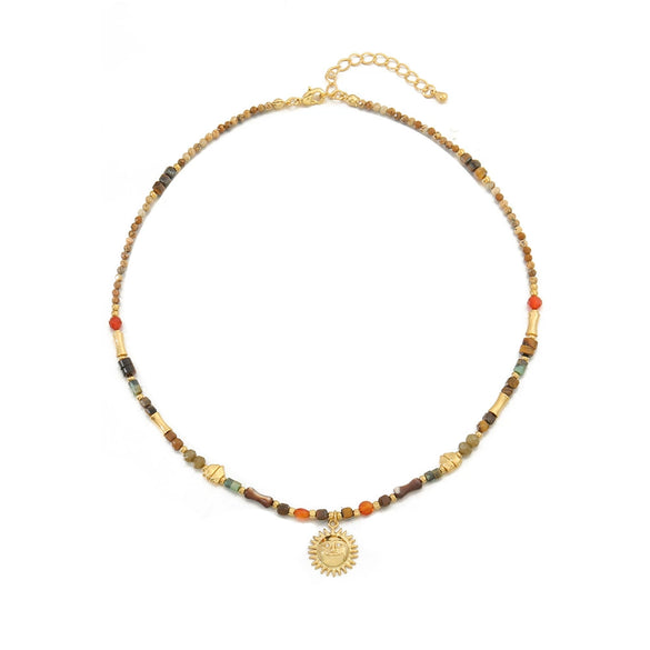 Wholesale Handmade Natural Stone Beaded Necklace Maillard Style Geometric Sun Pendant For Women