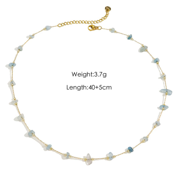Wholesale Handmade Natural Stone Beaded Necklace Stainless Steel Chain Geometric Style Mixed Gemstone Inlay