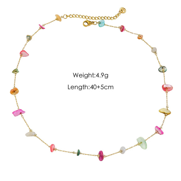 Wholesale Handmade Natural Stone Beaded Necklace Stainless Steel Chain Geometric Style Mixed Gemstone Inlay