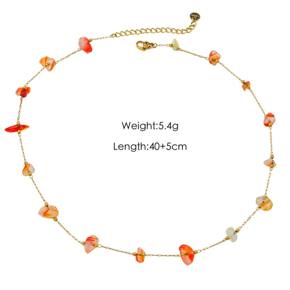 Wholesale Handmade Natural Stone Beaded Necklace Stainless Steel Chain Geometric Style Mixed Gemstone Inlay