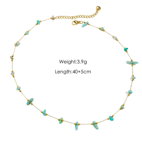 Wholesale Handmade Natural Stone Beaded Necklace Stainless Steel Chain Geometric Style Mixed Gemstone Inlay