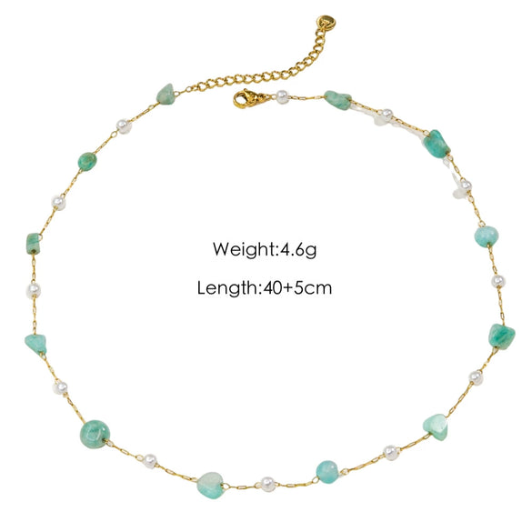 Wholesale Handmade Natural Stone Beaded Necklace Stainless Steel Chain Geometric Style Mixed Gemstone Inlay