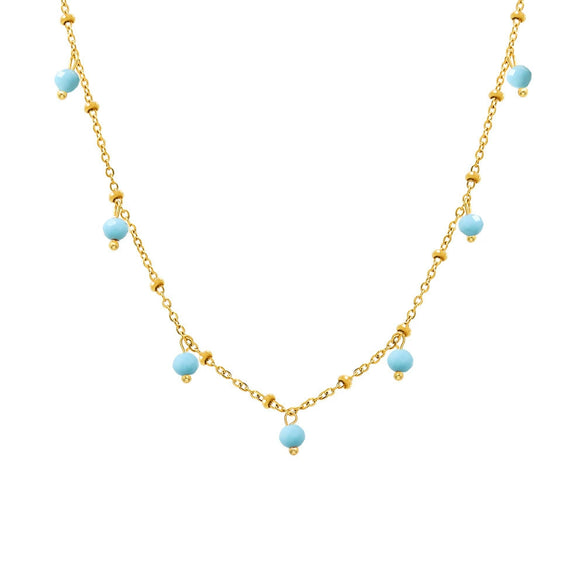 Wholesale Handmade Natural Stone Beads Doublelayered Ultrafine Clavicle Necklace Stainless Steel 18K Gold Plated Geometric